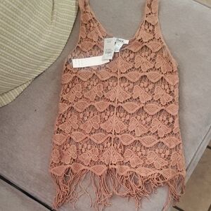 Pinky Lace Crochet Tank Top in Rust